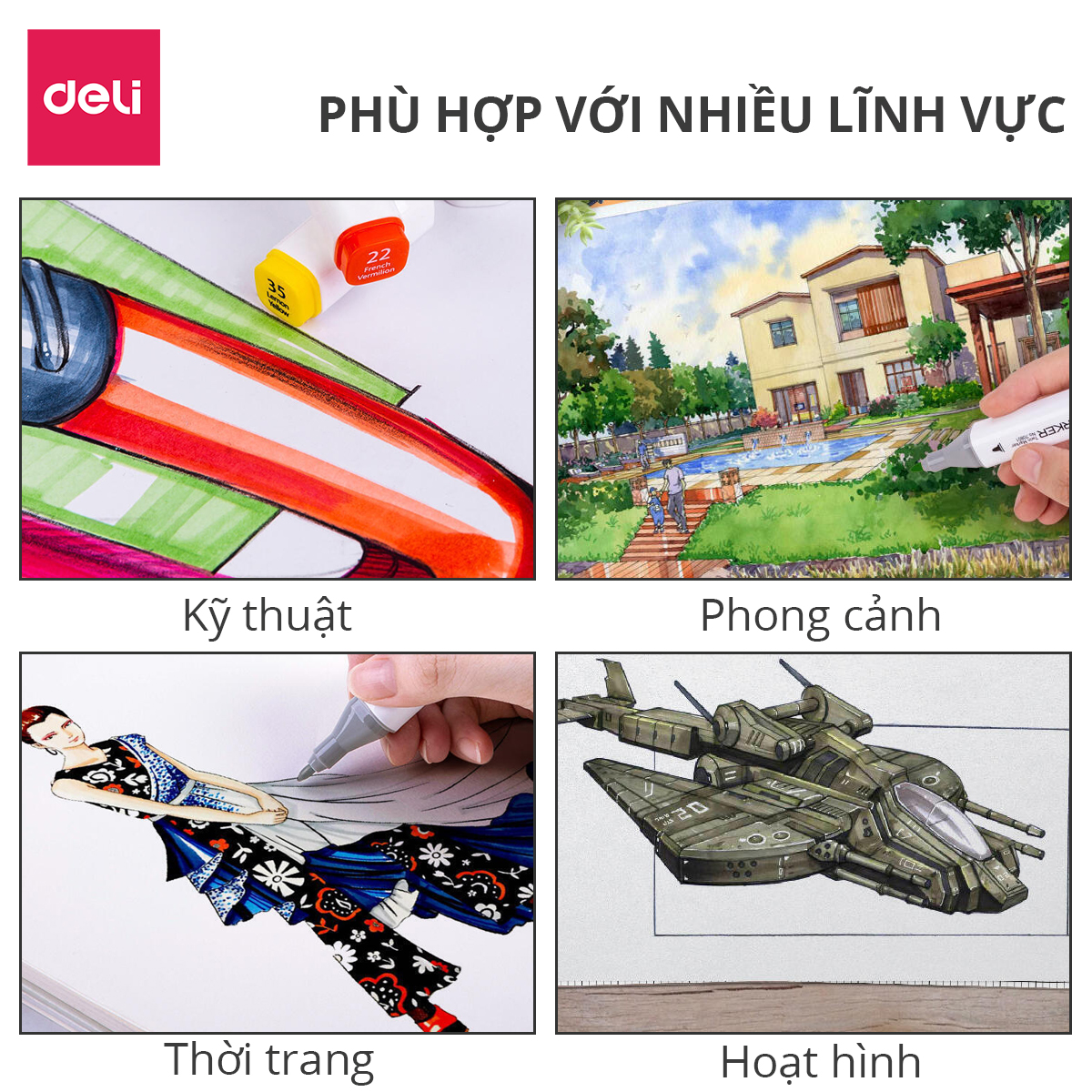 Bút màu marker kèm giấy thử màu thân tròn một đầu Deli - Marker hộp nhựa - 12/ 24/ 36/ 48/ 60 Màu -  70804