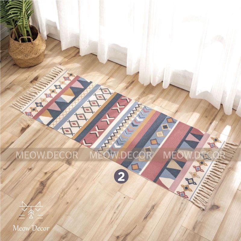 Thảm trải sàn thổ cẩm hình chữ nhật trang trí nhà cửa phong cách boho