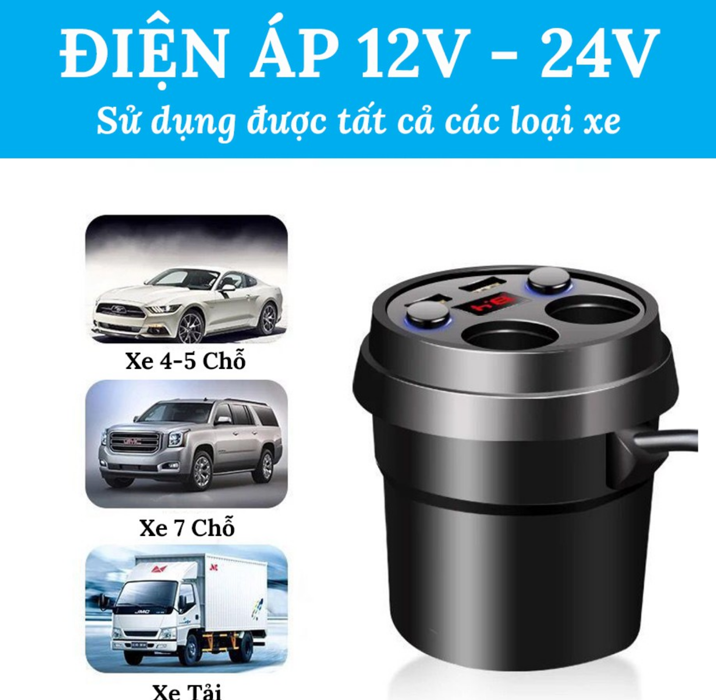 ĐẲNG CẤP VỚI BỘ CHIA TẨU SẠC VÀ 2 CỔNG USB MÀN HÌNH LED HIỂN THỊ 12V-24V TRÊN XE HƠI ÔTÔ MẪU MỚI HÀNG CHUẨN