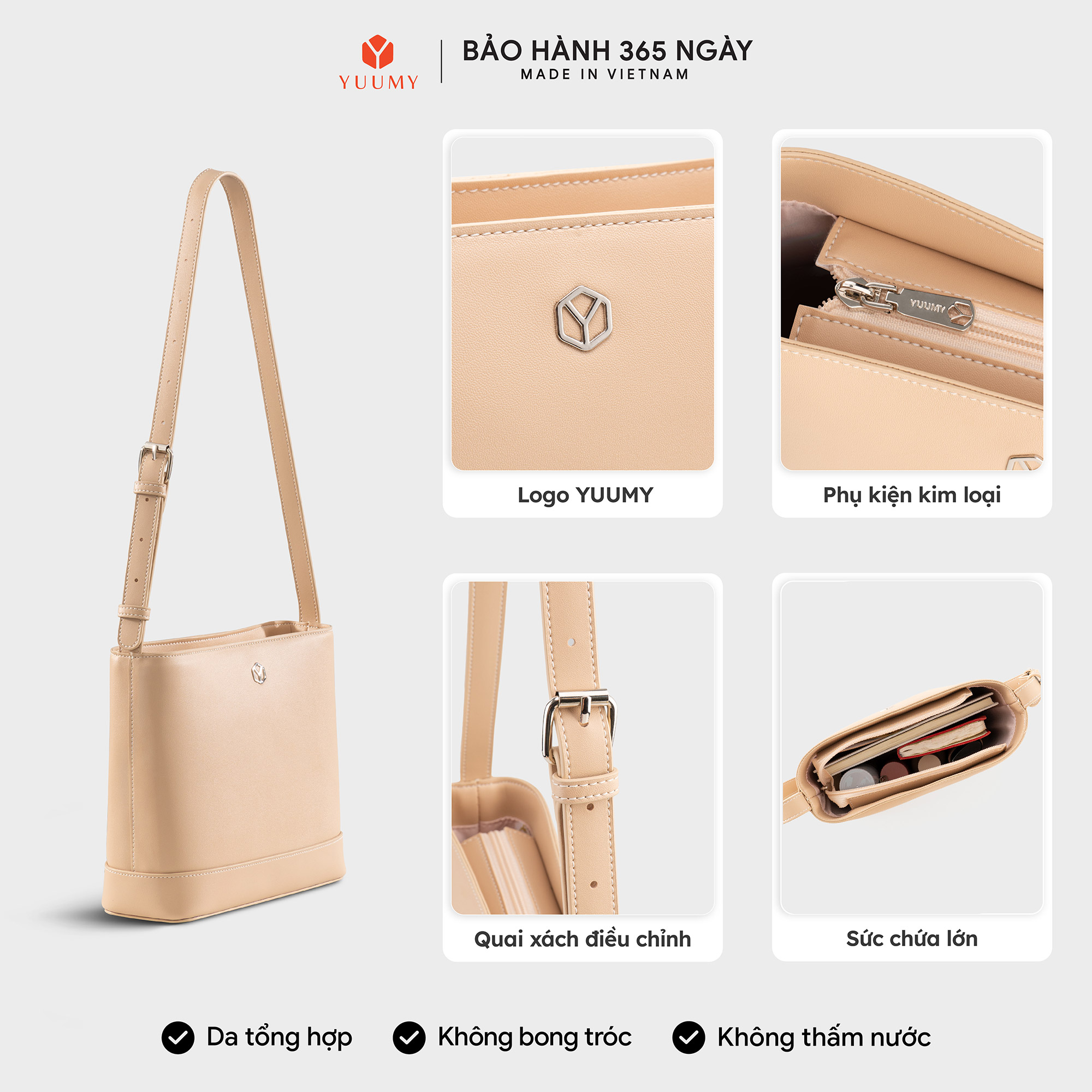 Túi Yuumy ( Thời trang nữ form cứng dáng vuông size 22 - Túi đeo vai da Seasand YN299 )