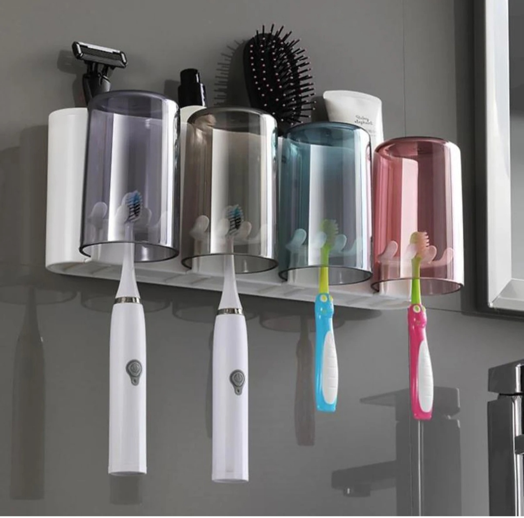 Bộ dụng cụ nhả kem đánh răng tự động 4 cốc và giá treo bàn chải đa năng PHT SUS-ECOCO-E1922-chất liệu ABS cao cấp
