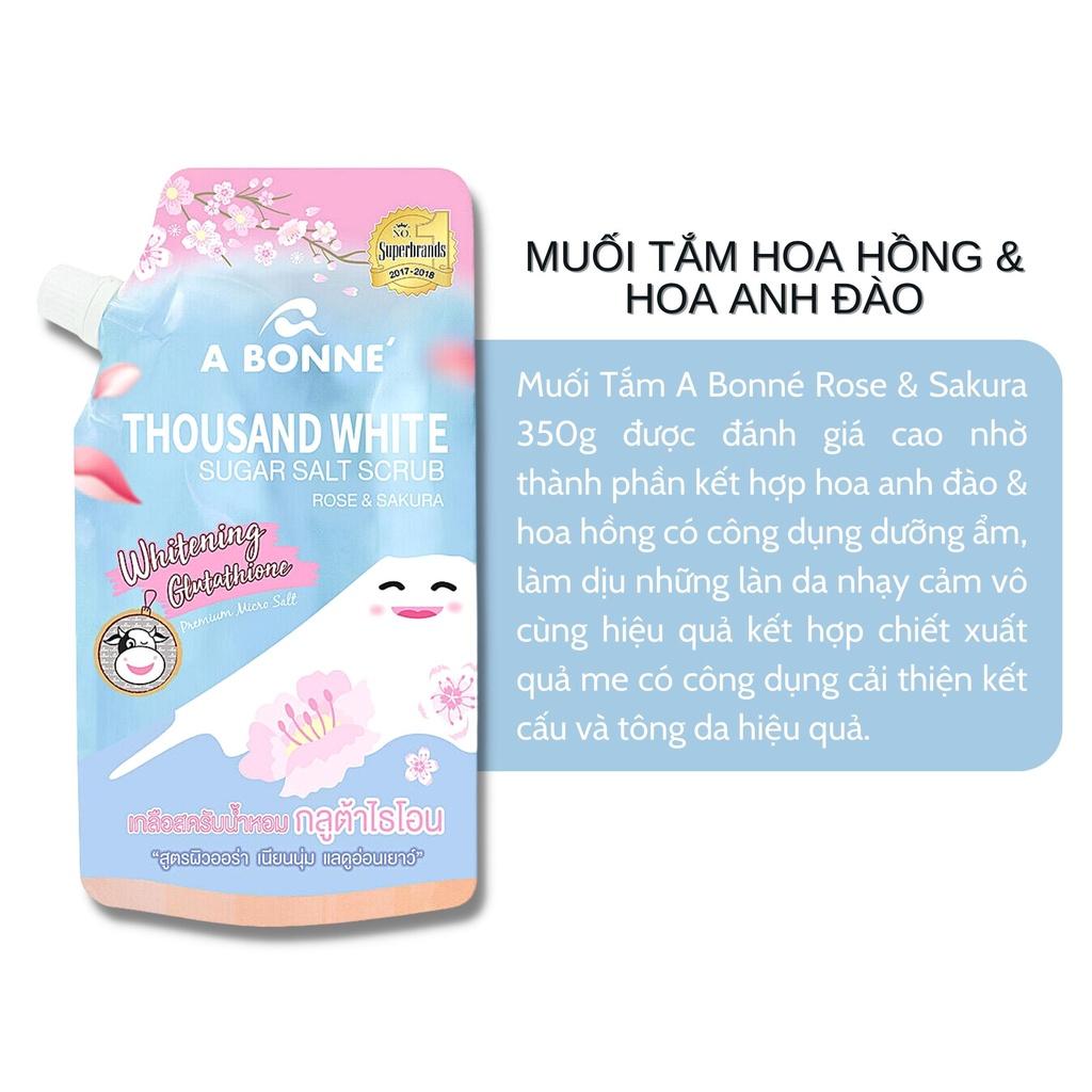 Muối Tắm Sữa Bò A Bonne Hoa Hồng &amp; Hoa Anh Đào Tẩy Tế Bào Chết 350g