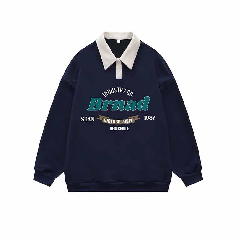 Áo Polo dài tay Sweater BRNAD From rộng Unisex nam nữ In Chữ Phối Màu Cổ Bẻ- áo polo nỉ dài tay nam nữ G5