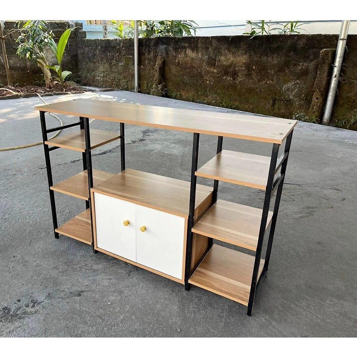Kệ lò vi sóng đôi, tủ bếp để lò nướng đa năng hiện đại khung sắt sơn tĩnh điện 3 ngăn