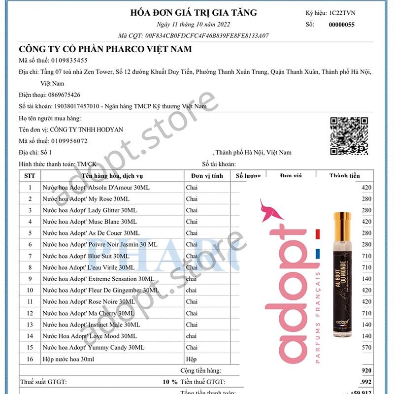 Nước Hoa Nữ 30ml ADOPT' MIDNIGHT FOR HER Dịu Dàng, Mê Hoặc, Quyến Rũ, Thơm Lâu