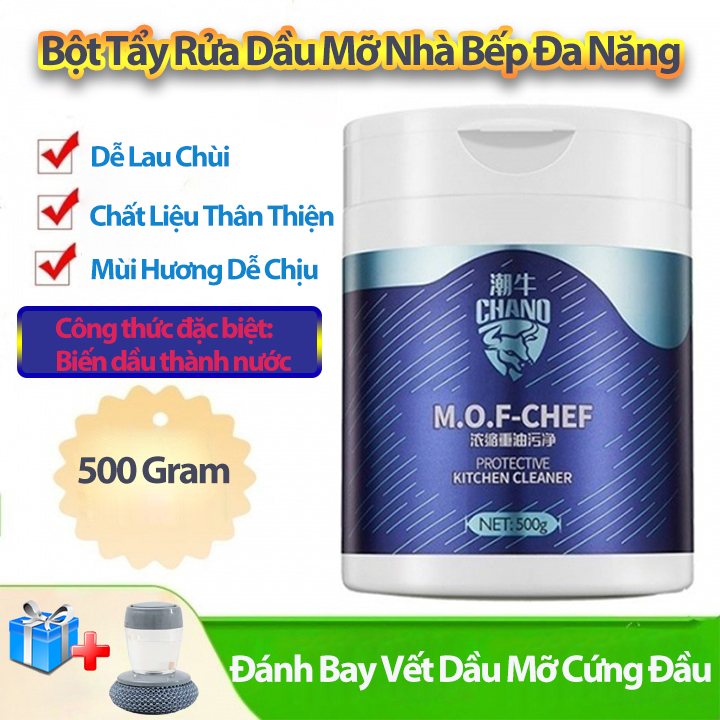 Bột Tẩy Rửa Dầu Mỡ Nhà Bếp MOF Chano 500g Đa Năng Tẩy Sạch Vết Dầu Mỡ Lâu Ngày, Khử Khuẩn Hiệu Quả Tặng Cọ Xoong Nồi