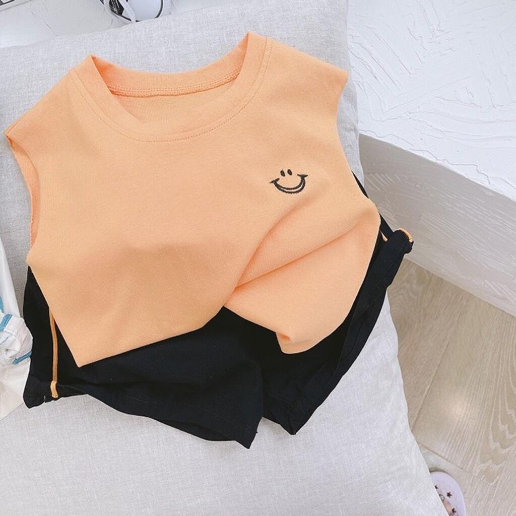 Đồ bộ bé trai, bộ sát nách Thêu Miệng Cười phối quần chạy viền cho bé từ 8-28kg - SUMO KIDS