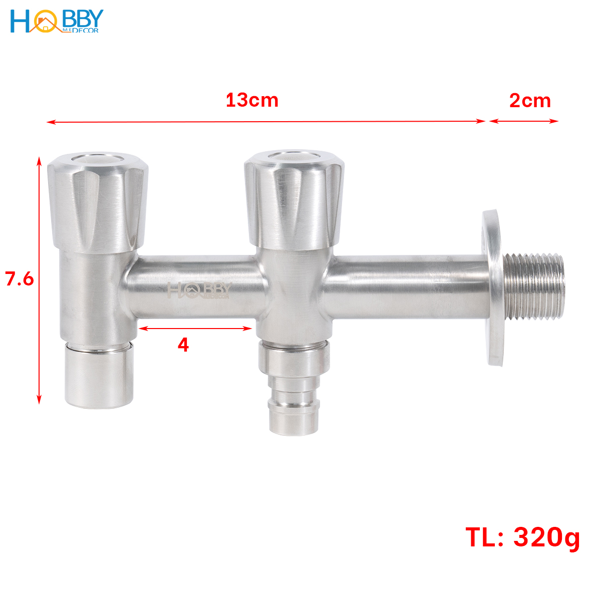 Vòi nước 2 đầu xả đa năng inox 304 Hobby home decor VIN4 ren 21