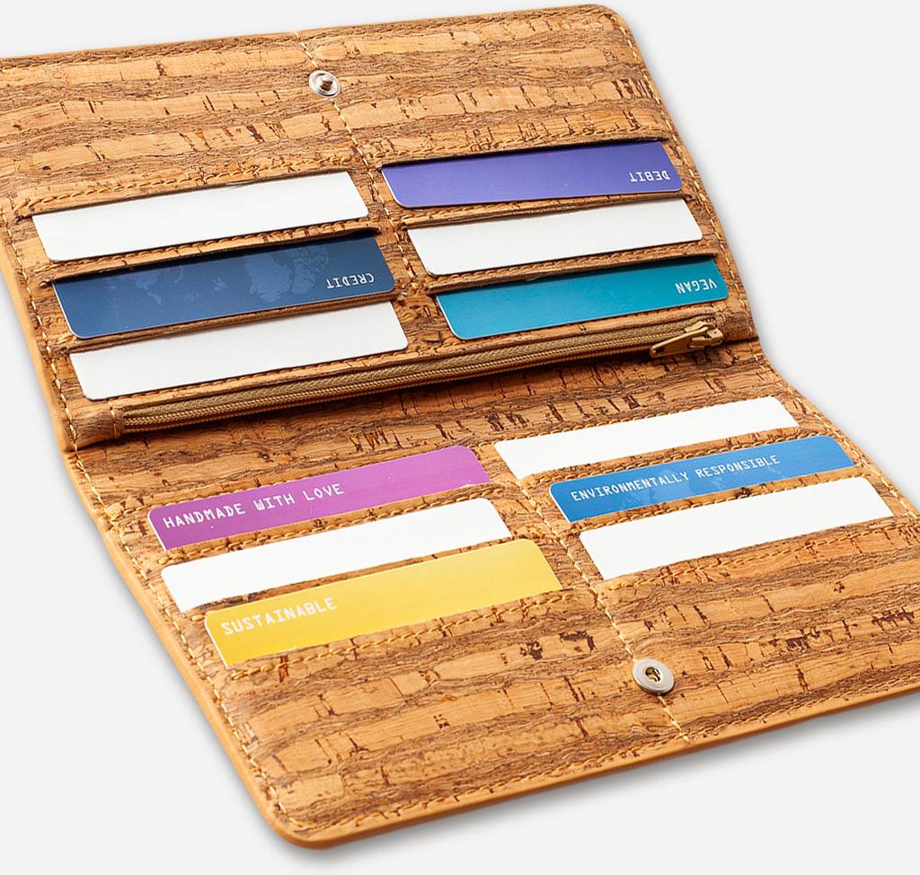 Ví nữ dạng mỏng Slim Wallet gập bấm cúc - HGcork Corkor  CK274 - Nhiều màu - Vật liệu 100% da cork thực vật thuần chay từ vỏ cây sồi Bồ Đào Nha, Siêu bền, Chống cháy, Chống mốc, Chống thấm nước, Thân thiện với môi trường – Hàng chính hãng, Sản xuất Handma