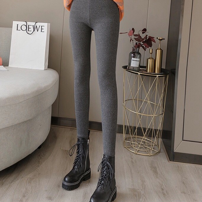 Quần legging nữ len tăm lót lông nỉ cạp cao gen bụng dầy dặn