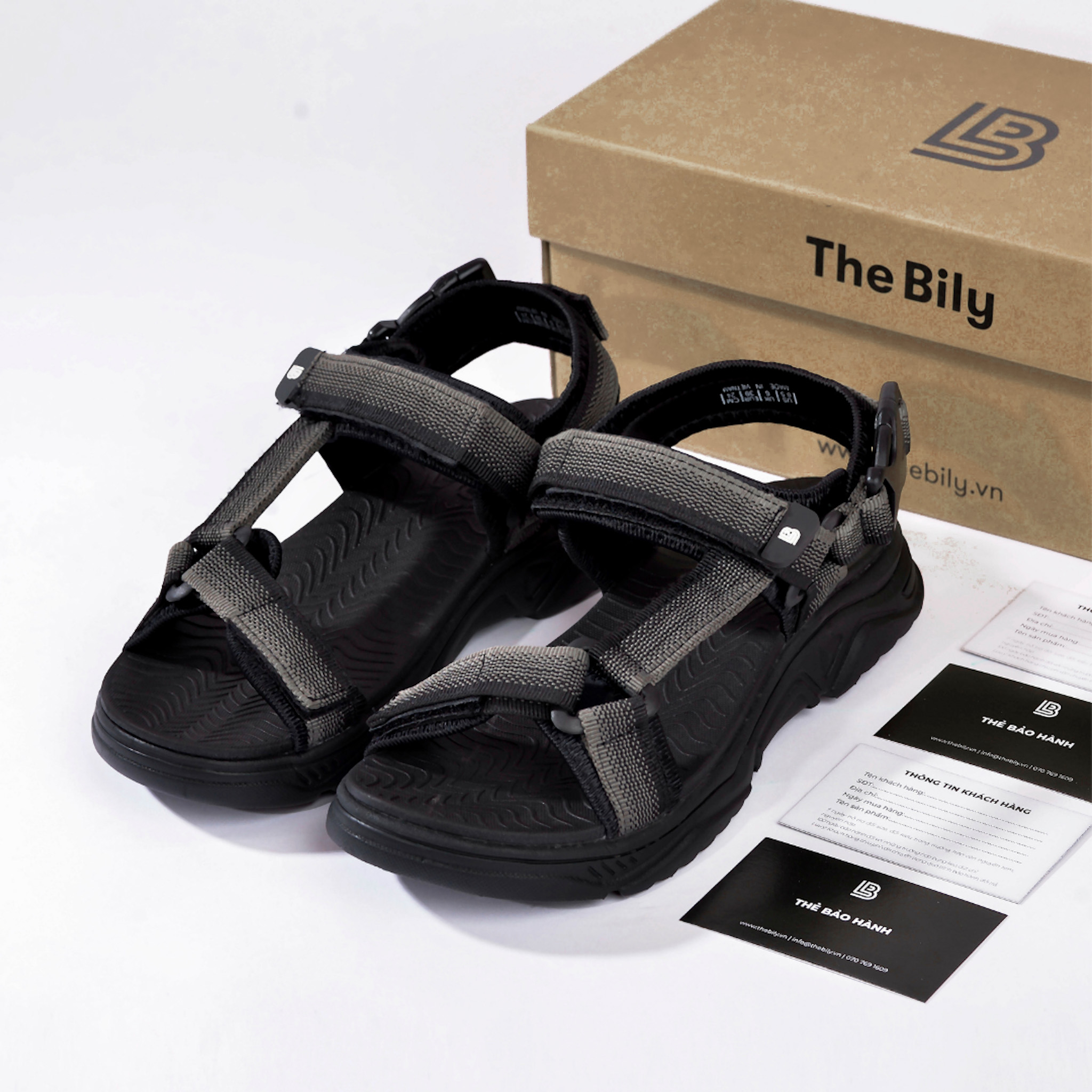 Giày Sandal Nam The Bily  Quai Chéo - Xám Thổ Cẩm BL01XTC