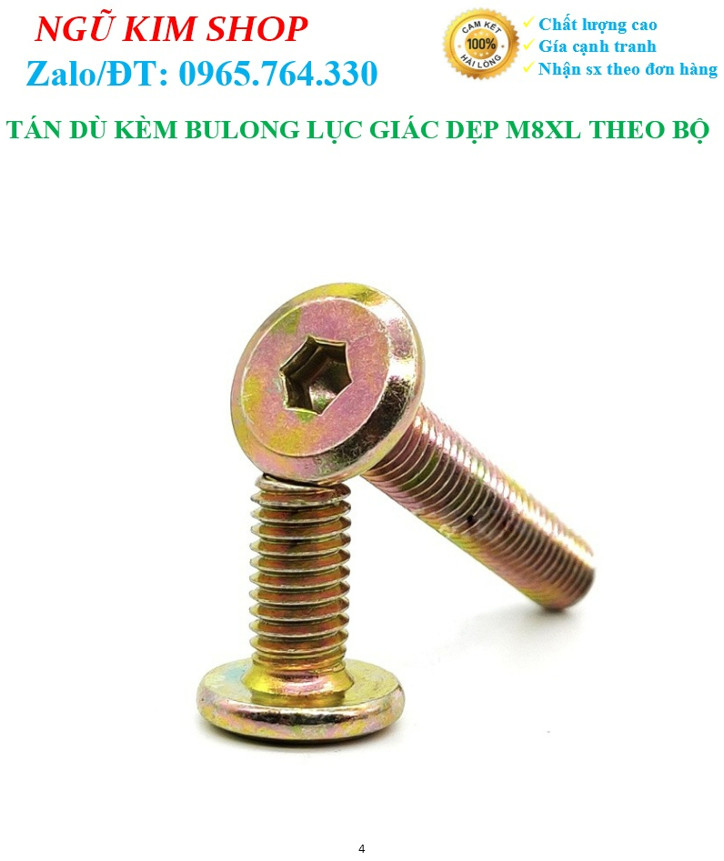 TÁN DÙ KÈM BULONG LỤC GIÁC DẸP M8 x L THEO BỘ