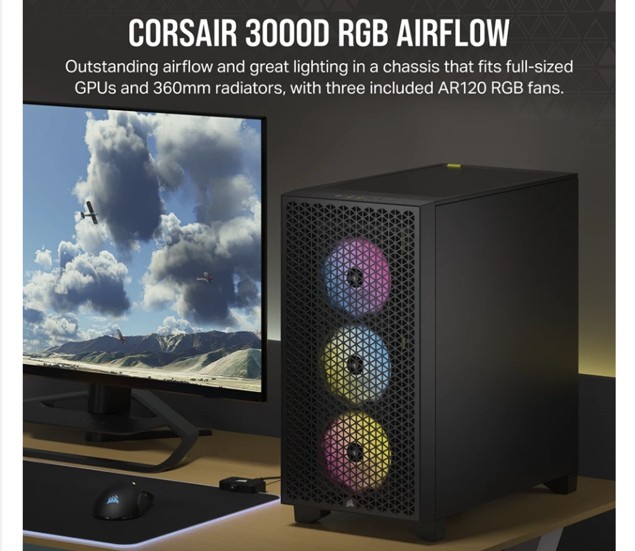 Vỏ Case Corsair 3000D RGB Airflow Mid Tower BLACK/White CC9011255-WW/CC9011256-WW - Hàng Chính Hãng