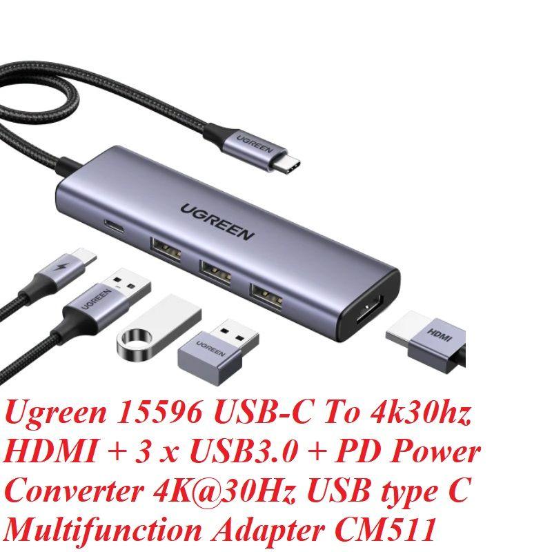 Ugreen UG15596CM511TK USB type C sang 1 x HDMI 4K30Hz + 3 x USB 3.0 + 1 x USB-C PD 100W Bộ chuyển 5in1 - HÀNG CHÍNH HÃNG