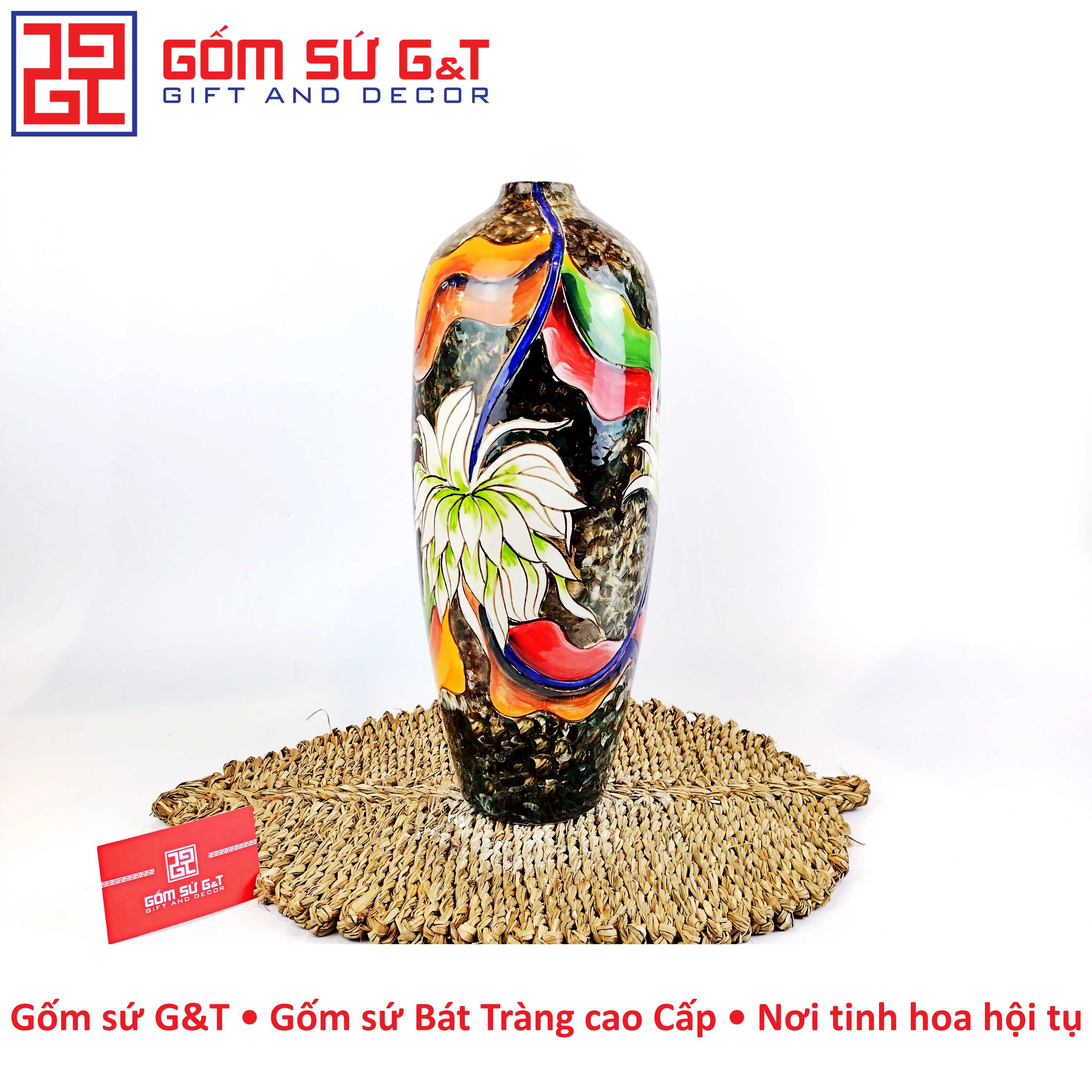 Lọ hoa dáng bom vẽ hoa chuối Gốm Sứ G&T