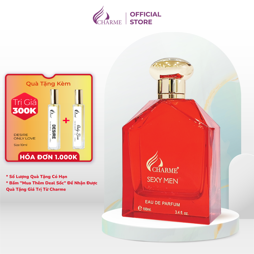 Nước hoa nam quyến rũ, Charme Sexy Men, dòng nước hoa lưu hương lâu, nam tính dành cho quý ông, 100ml