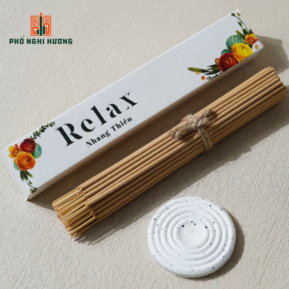 Nhang thiền Thư giãn Relax - Phổ Nghi Hương 20cm ngọt nhẹ, lành tính từ nguyên liệu thảo mộc tự nhiên phù hợp để thư giãn, thiền định và giúp bạn tập trung làm việc