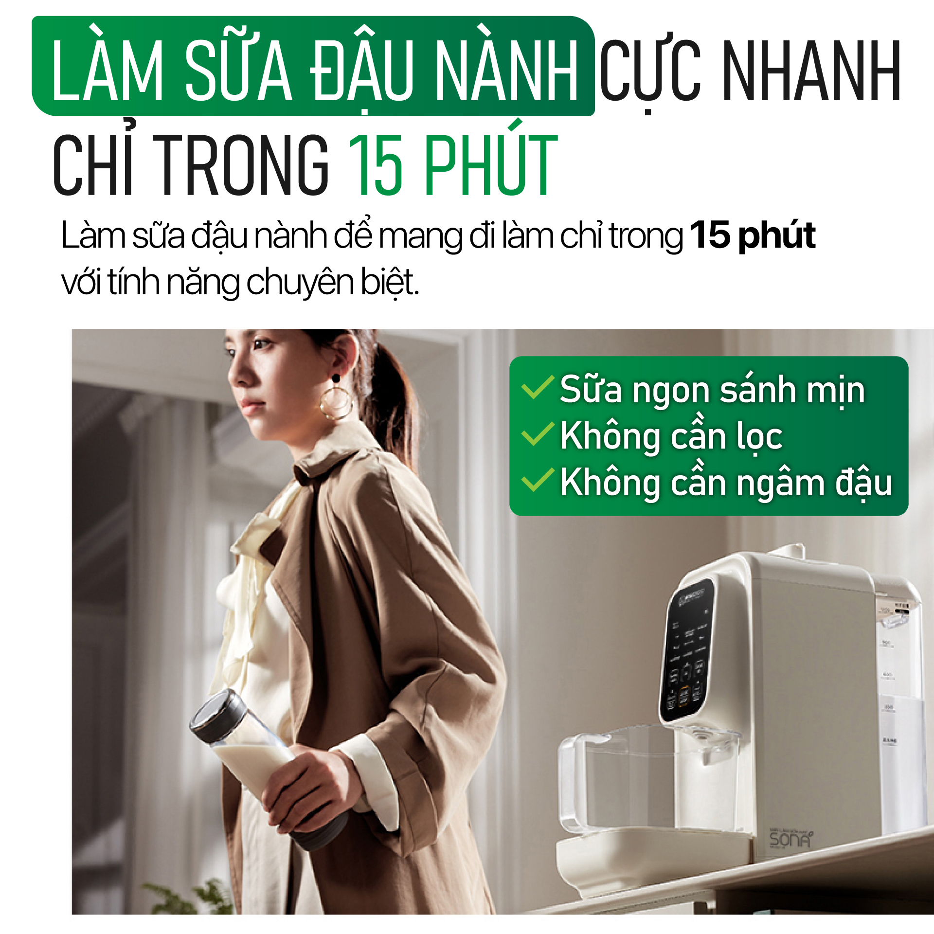 Máy Làm Sữa Hạt Tự Động 2GOOD SONA i8 - Tự Động Nấu, Tự Động Vệ Sinh, Khử Sạch Vi Khuẩn Và Mùi Thực Phẩm - Hàng Chính Hãng