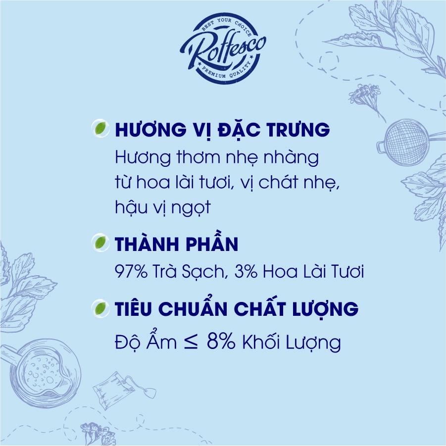 Trà Xanh Lài Cao Cấp ROFFESCO PREMIUM JASMINE TEA Vị Đậm Đà Đặc Trưng Từ Hoa Lài Tươi Nguyên Chất Gói Nhỏ 100g