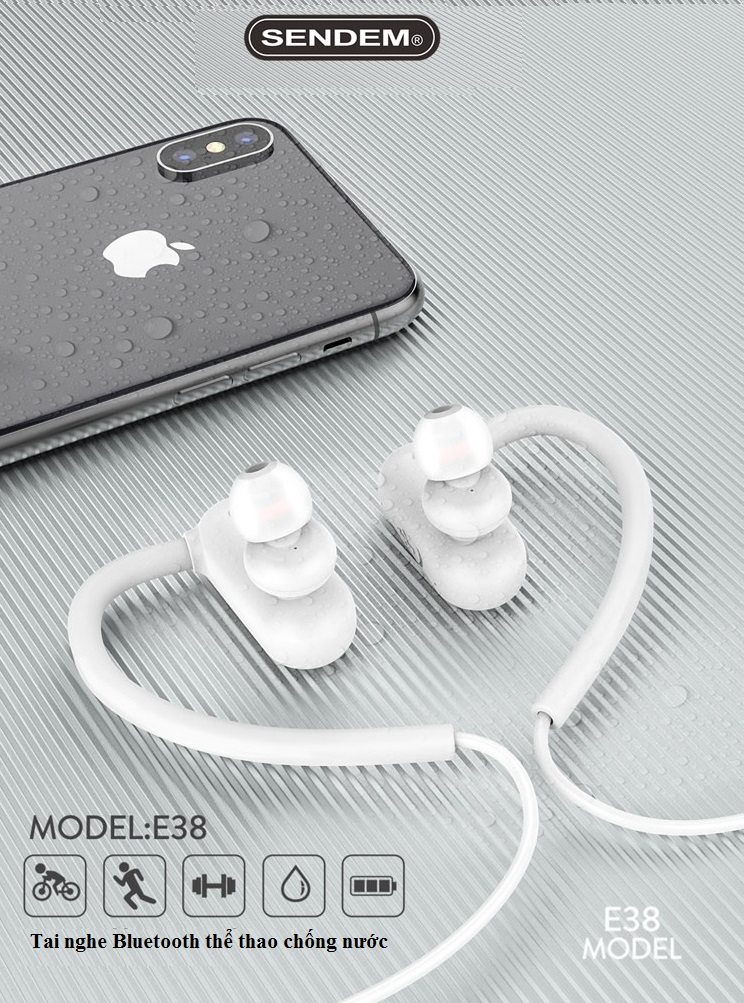 Tai Nghe thể thao kim loại Bluetooth SENDEM E38 - chống nước - pin trâu - Hàng chính hãng
