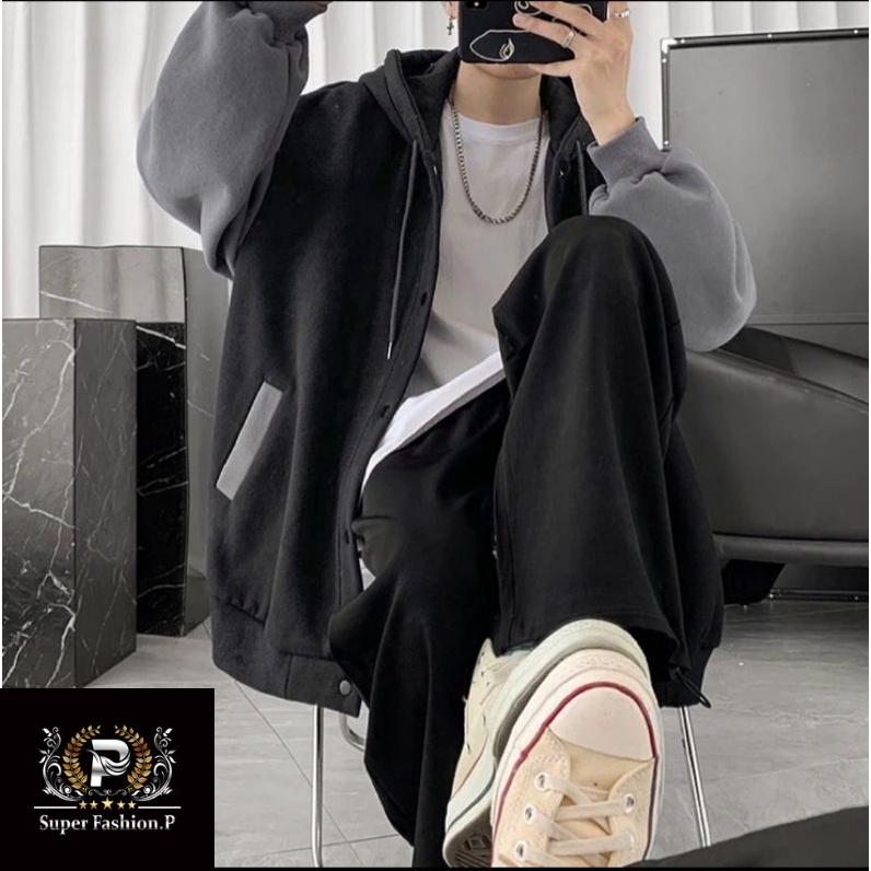 Áo Khoác Hoodie Nút Bấm Phối Tay Hai Màu Sành Điệu Thời Trang