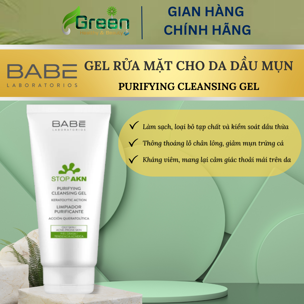 COMBO Viên sáng da Ado Glutathion và Gel rửa mặt BABE Stop AKN Purifying Cleansing Gel (200ml)