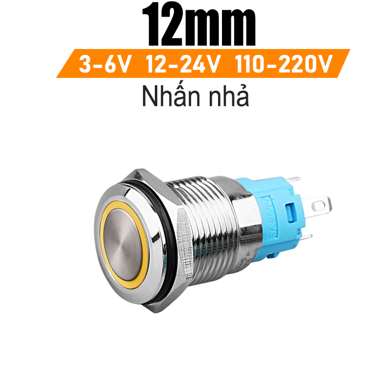 Nút nhấn công tắc tự khóa 12mm (3-6V, 12-24V, 110-220V) Vỏ INOX chống thấm nước