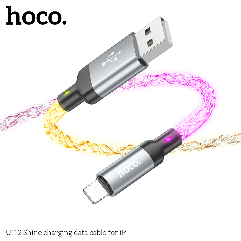 Cáp Sạc Nhanh Đổi Màu Dành Cho Hoco Shine U112 2.4A Cổng LN Dây Dài 1M Hàng Chính Hãng