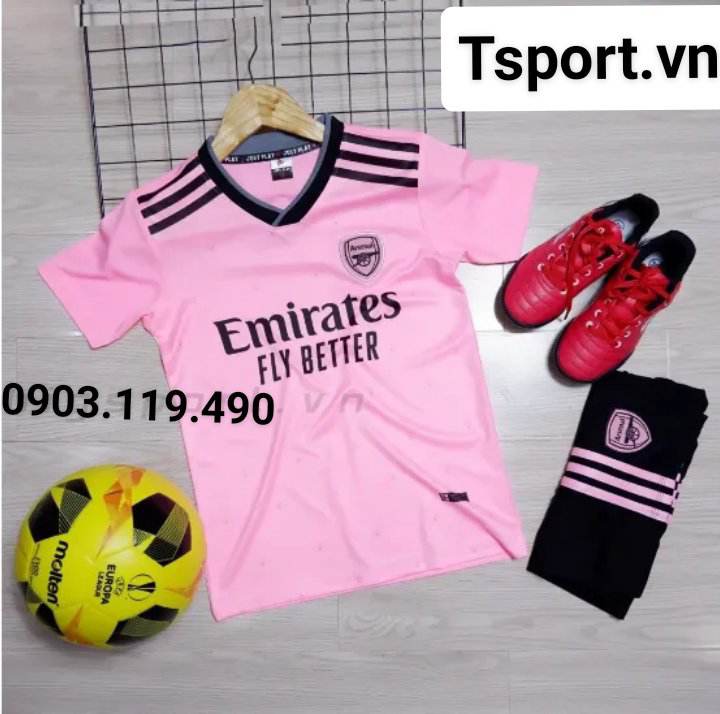 Quần áo bóng đá trẻ em Arsenal hồng vải thun lạnh