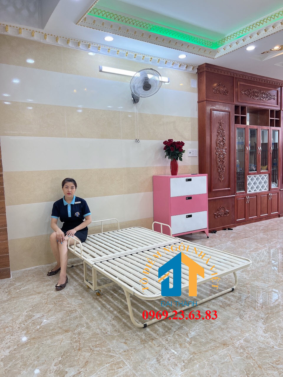 Giường sắt xếp di động mẫu mới giá siêu rẻ 1m2x2m Đại Thành