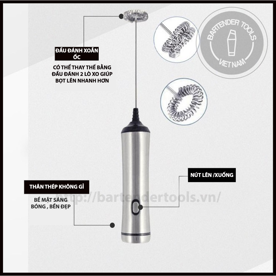 Máy đánh bọt  thân inox có giá đỡ (sạc usb)