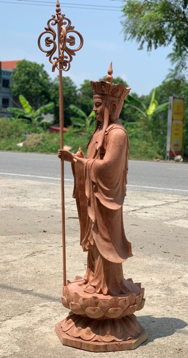 Tượng phật địa tạng vương bồ tát bằng gỗ hương đá liền khối đẹp long lanh kt cao 100m×34×33cm