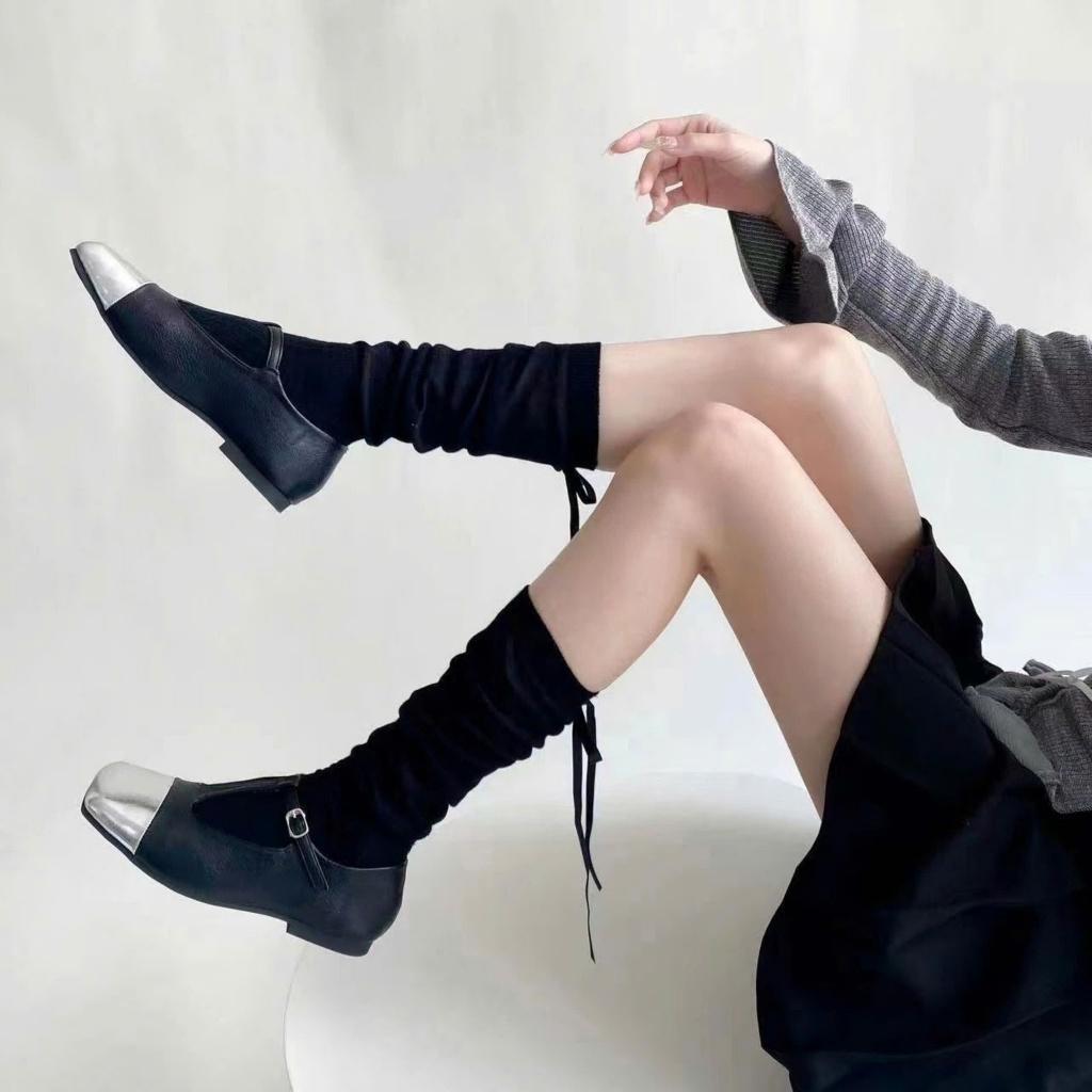 Tất, vớ bắp chân GÂN KẺ SỌC ĐÍNH NƠ phong cách Lolita NhậtBản trẻ trung, thanh lịch có nhiều màu lựa chọn cho nữ Women