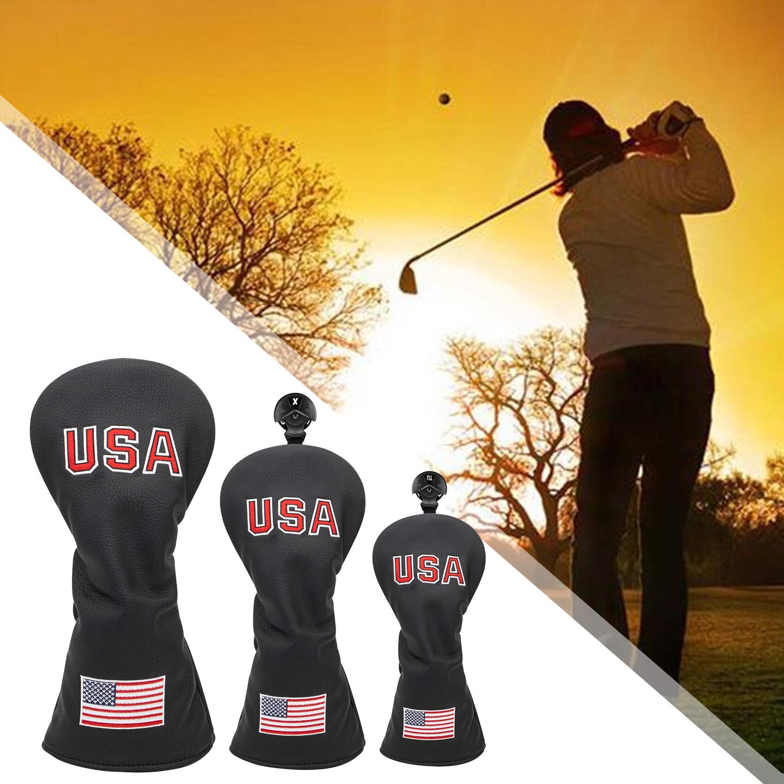 3pcs Golf Head Cover with Number Tags Headcover Guard for Driver Fairway Wood