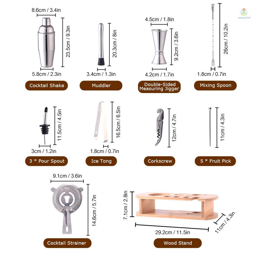 Bộ dụng cụ pha chế cocktail nancy8766-16 giá đỡ gỗ bằng thép không gỉ 23.7oz