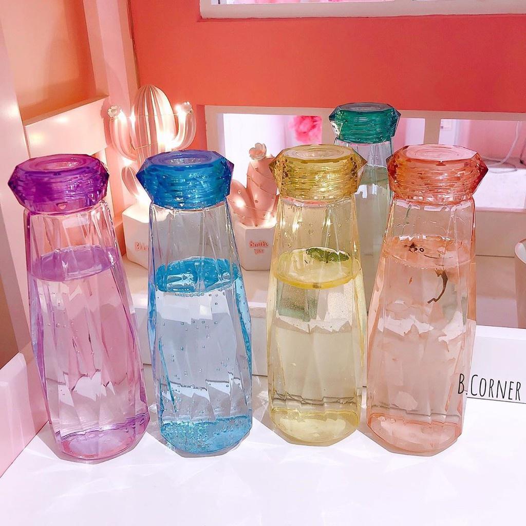 BÌNH NƯỚC THỦY TINH ĐỦ MÀU DÁNG KIM CƯƠNG CAO CẤP 430ML hh060