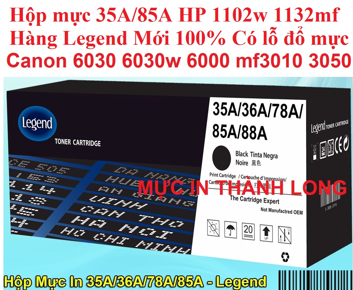 Hộp Mực 85A 35A -Có Lỗ Đổ Mực- Canon F166400 6000 6030w 6030 3050 6018 312-325 MF 3010 Mực in HP P1102 M1136 M1130 M1132mf M1212nf M1139