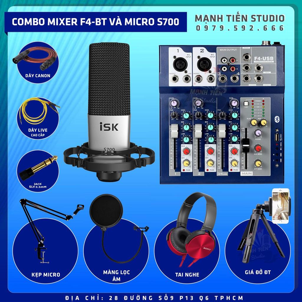 Combo thu âm karaoke livestream đỉnh cao siêu phẩm 2021 Mixer F4 và Micro S700 tặng full phụ kiện bảo hành 12 tháng