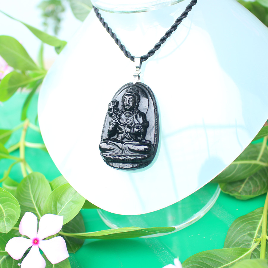 Mặt dây chuyền Phật bản mệnh cho Nữ tuổi Ngọ, Mệnh Mộc, Đá Núi Lửa Obsidian, Phật Đại Thế Chí Bồ Tát, Cỡ to, AKO6