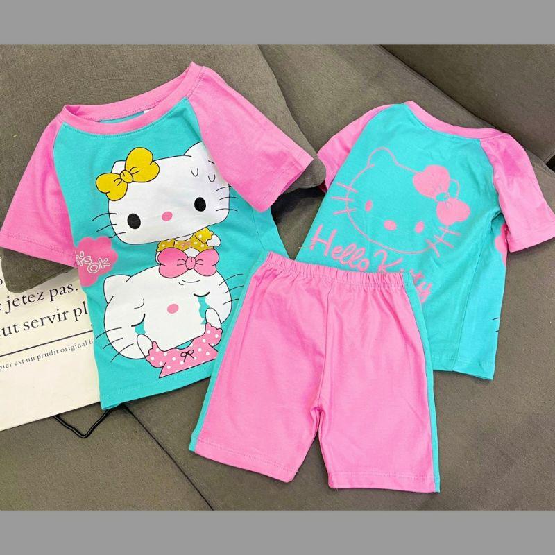 Bộ ngố cotton màu in hình dễ thương bé gái size đại - quần áo trẻ em