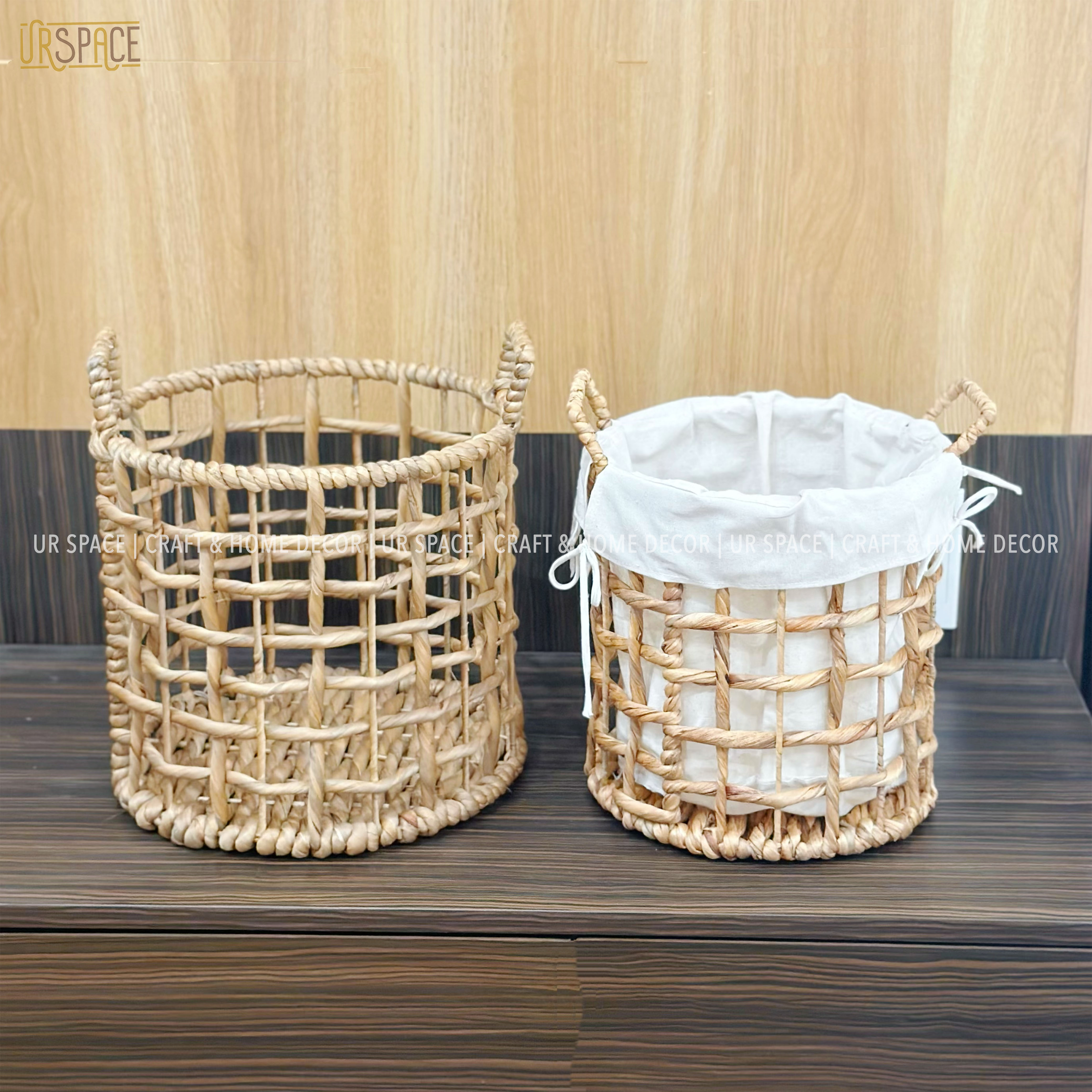 Giỏ lục bình URSPACE trồng cây decor trang trí, đựng quần áo giặt hình tròn có quai cầm / ROUND HYACINTH BASKET