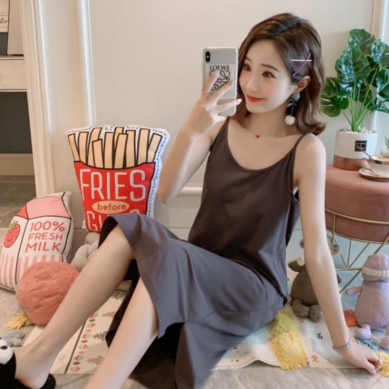 Váy ngủ 2 dây thun cotton trơn siêu mát mềm min Mys hitshop Fashion