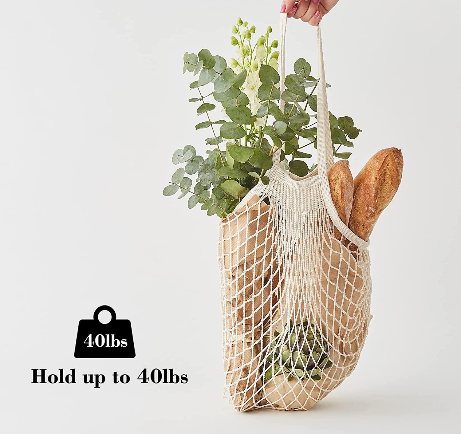 Túi lưới đựng hàng tạp hóa có thể tái sử dụng 5 gói, Túi mua sắm dây cotton