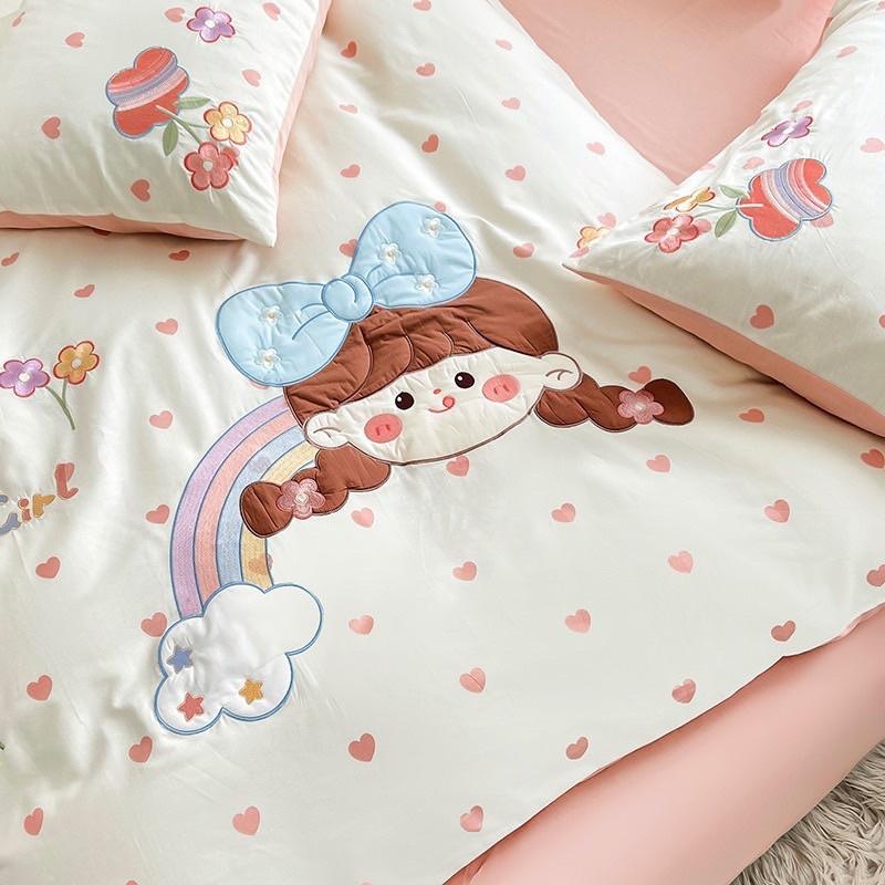 Bộ Chăn Ga Gối Cotton Linen Disney Hàng Nhập Khẩu 5Món Dễ Thương