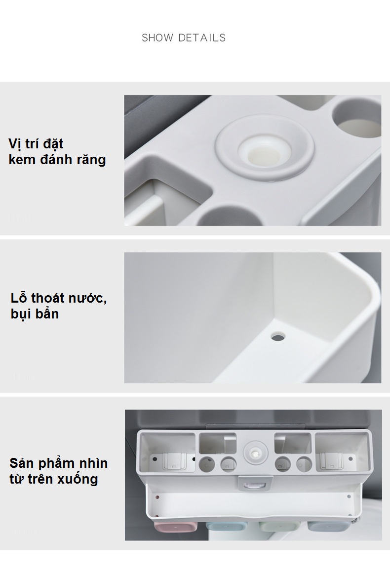 Giá Treo Bàn Chải Đánh Răng, Lấy Kem Đánh Răng Tự Động, Lưu Trữ Vật Dụng Ngăn Nắp - Tặng Kèm 4 Cốc Và Miếng Dán Tường - Chính Hãng