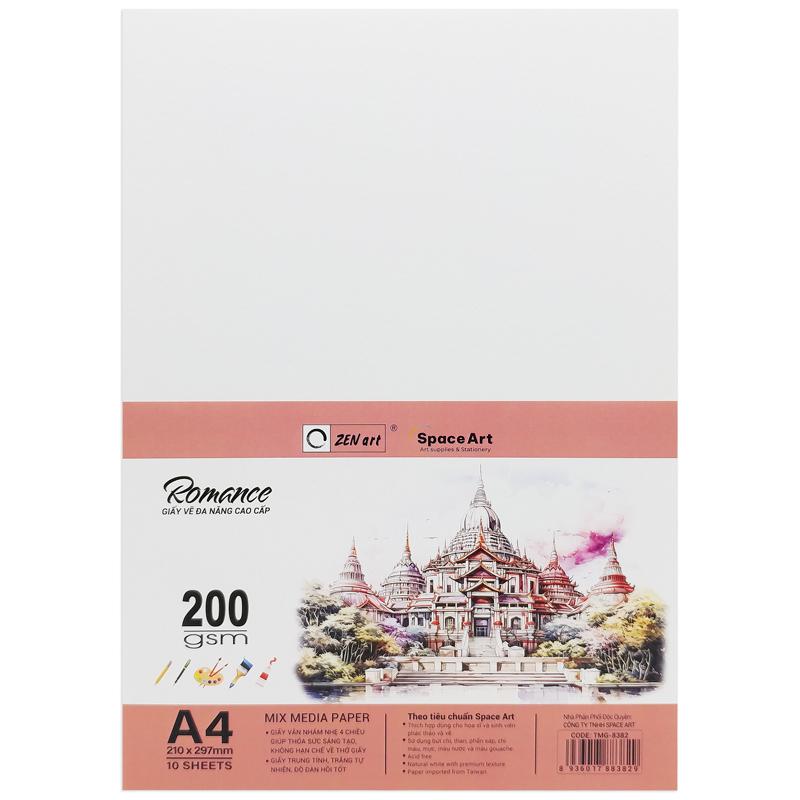 Giấy Vẽ Đa Năng Romance - A4 200gsm - Mix Media Paper - Zen Art TMG 8382 (10 Tờ)