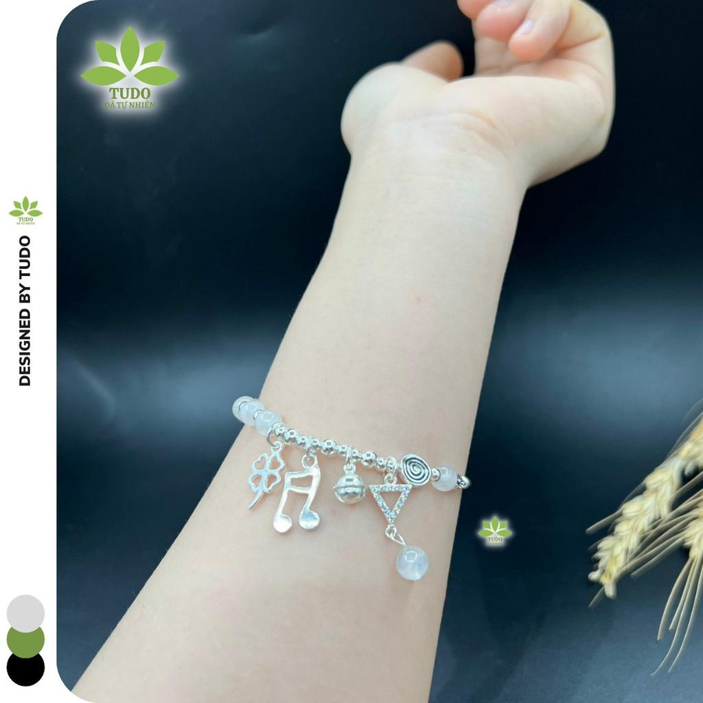 Vòng Phong Thủy Mệnh Thủy, Kim TUDO VCBMOON AG925 Charm Nốt Nhạc, Cỏ 4 Lá May Mắn, Tam Giác B43K700