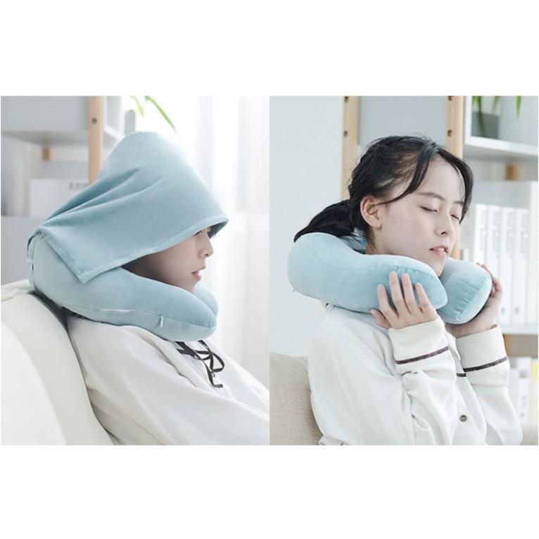 Gối đỡ cổ kèm nón U-Shaped Neck Cover cao cấp Light Blue - Sky