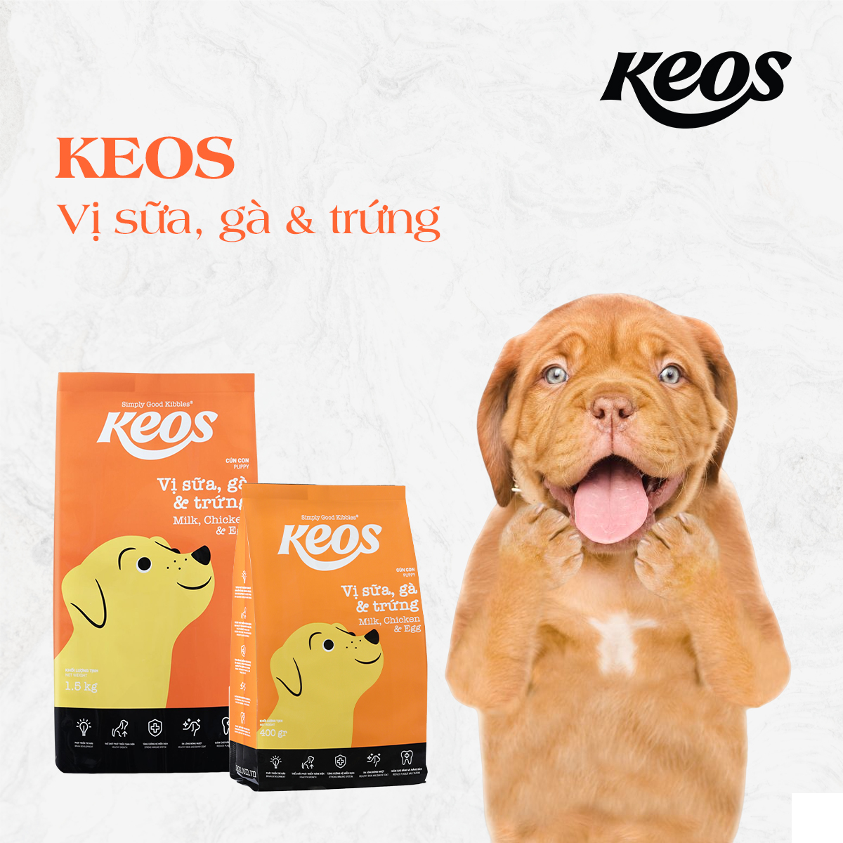 20KG Thức ăn Keos vị Trứng, Gà và Sữa dành cho cún con - KEOS DOG PUPPY MILK, CHICKEN AND EGG