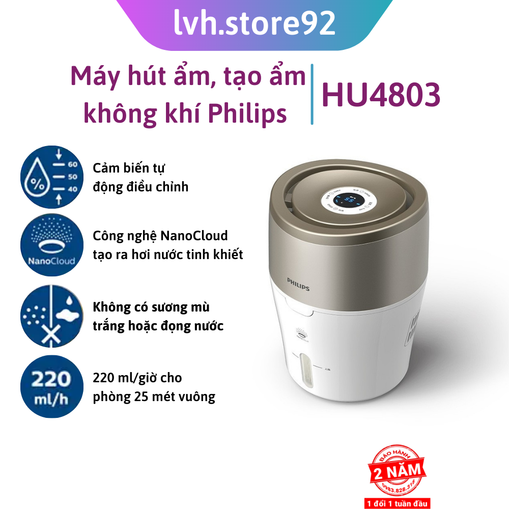 Máy tạo độ ẩm Philips HU4803 làm ẩm không khí phòng đa năng hiển thị đèn led - Hàng Nhập Khẩu